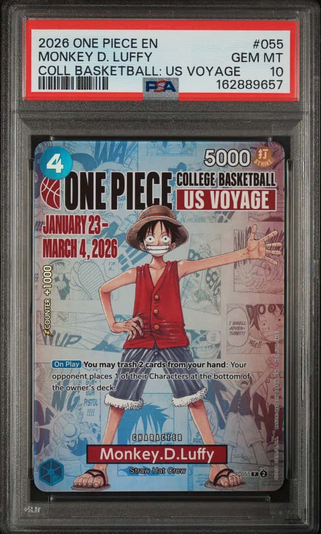 2026 ONE PIECE PROMO COLLEGE BASKETBALL: US VOYAGE #055 MONKEY D. LUFFY PSA 10