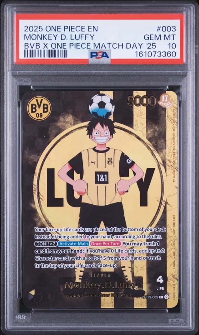 2025 ONE PIECE PROMOS BVB X ONE PIECE MATCH DAY 2025 #003 MONKEY D. LUFFY PSA 10