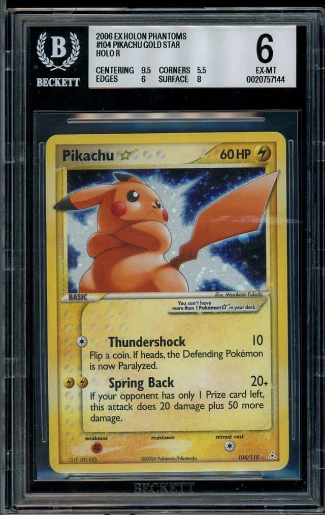 2006 Pokemon EX Holon Phantoms #104 Gold Star Pikachu Holo R BGS 6 