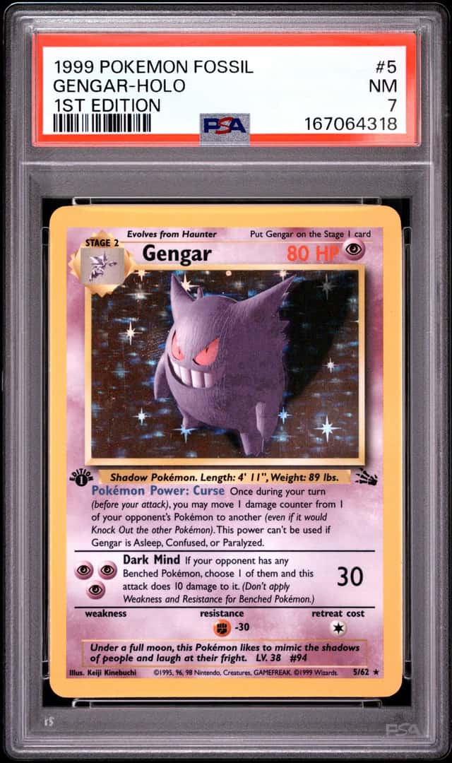 POKEMON GENGAR-HOLO 1999 FOSSIL #5 1ST EDITION PSA 7