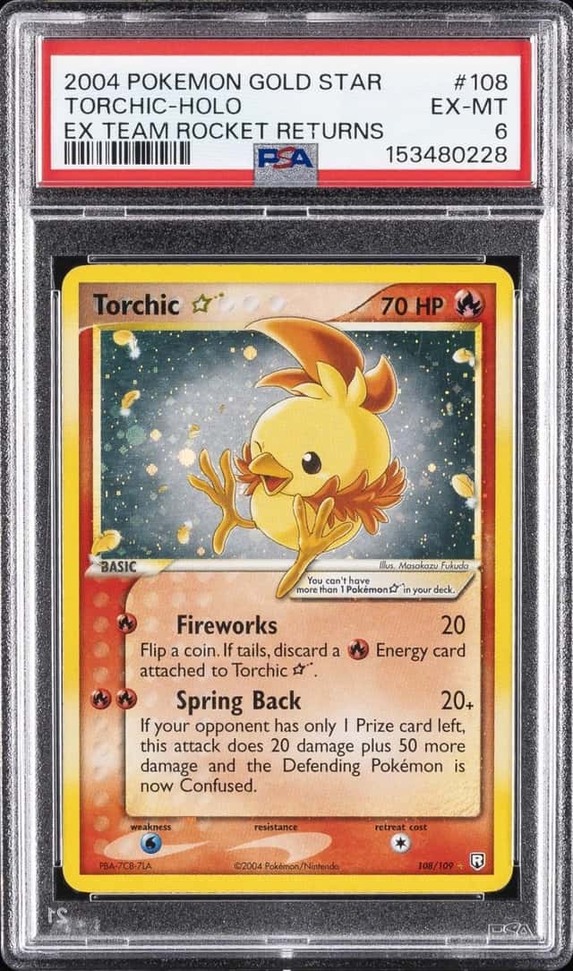 2004 POKEMON EX TEAM ROCKET RETURNS GOLD STAR #108 TORCHIC-HOLO PSA 6