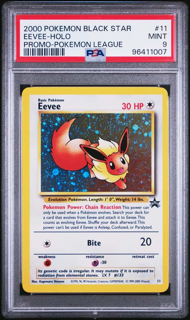 POKEMON EEVEE-HOLO 2000 PROMO BLACK STAR #11 P-POKEMON LEAGUE PSA 9 *SWIRL*