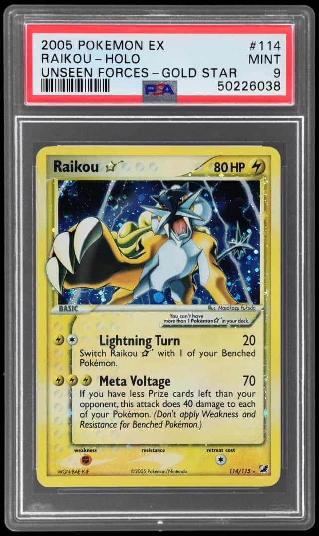 2005 Pokemon Ex Unseen Forces Holo Raikou Gold Star #114