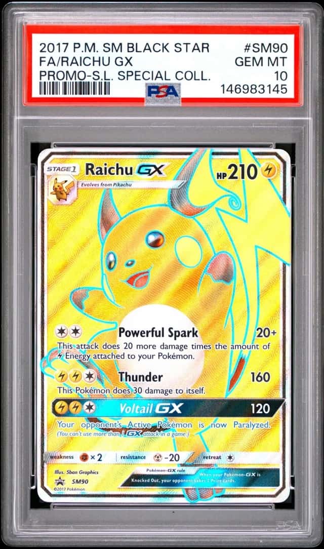 2017 POKEMON SM BLACK STAR PROMO #SM90 FULL ART/RAICHU GX PSA 10