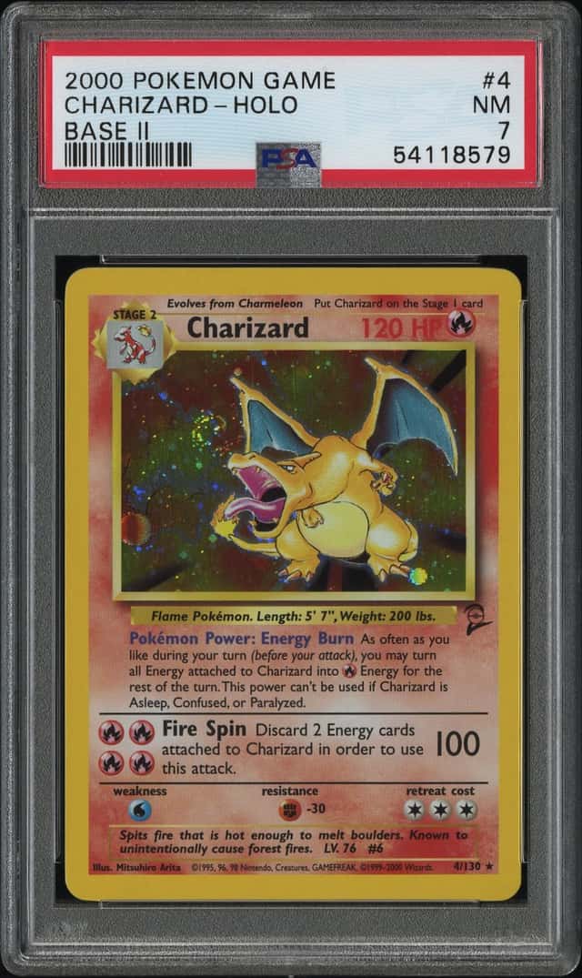 Pokemon TCG Charizard 4/130 Base Set 2 Holo PSA 7 2000 🌀 double swirl 🌀