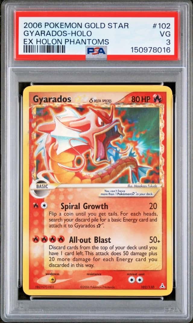 2006 POKEMON GOLD STAR GYARADOS-HOLO EX HOLON PHANTOMS #102 PSA 3