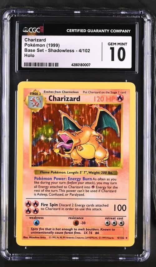 1999 Pokémon Charizard Shadowless Holo Base Set #4/102 CGC 10