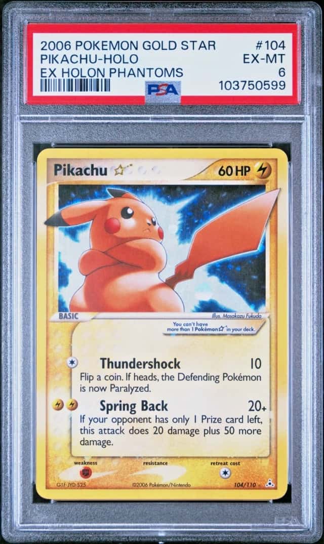 2006 POKEMON GOLD STAR PIKACHU-HOLO EX HOLON PHANTOMS #104 PSA 6