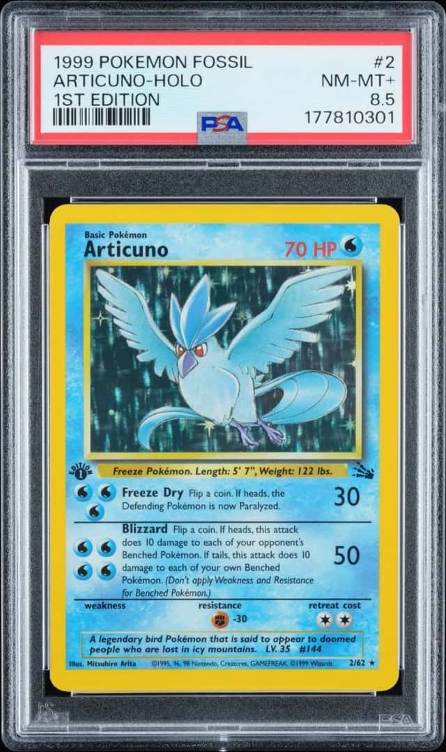 1999 Pokemon Articuno 2/62 Fossil Holo 1st Edition PSA 8.5
