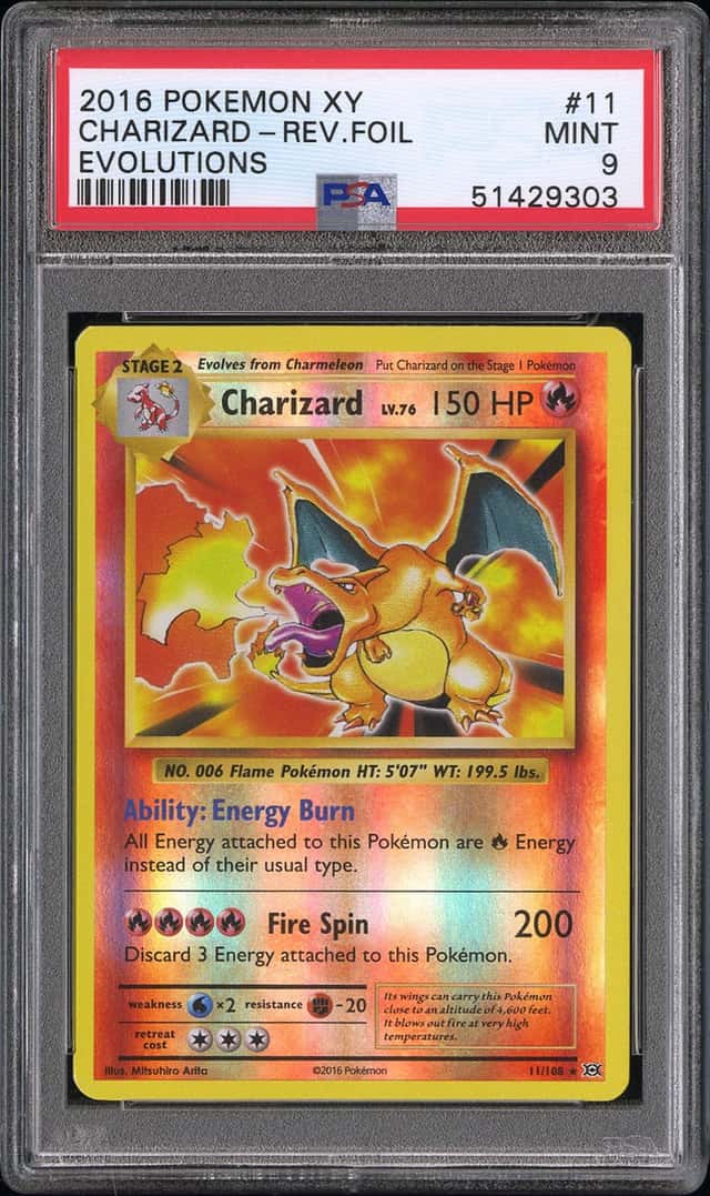 2016 Pokémon XY Charizard Reverse Foil Evolutions #11 PSA Mint 9