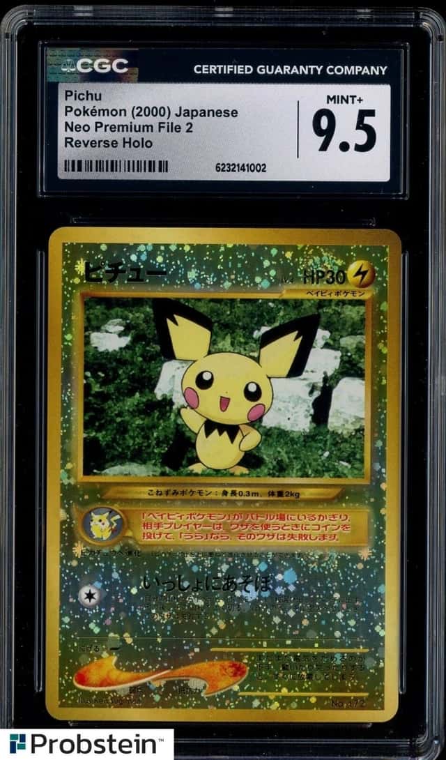 2000 Pokemon Neo Premium File 32Japanese #172 Pichu Reverse Holo CGC 9.5 MINT+