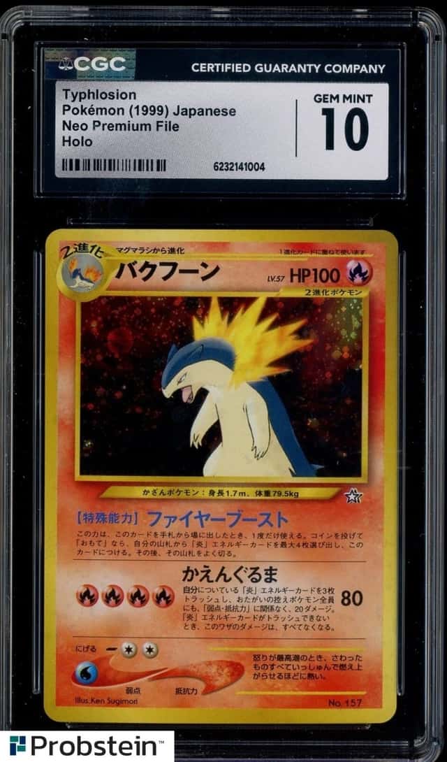 1999 Pokemon Japanese Neo Premium File Typhlosion Holo #157 CGC 10 GEM MINT