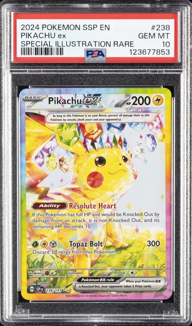 2024 POKEMON SSP EN-SURGING SPARKS SPECIAL ILLUSTRATION RARE PIKACHU EX PSA 10