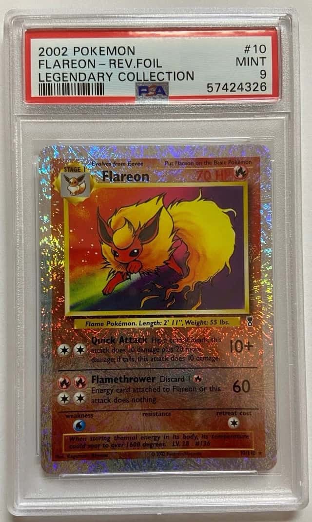 2002 Pokémon Flareon 10/110 Legendary Collection Reverse Holo PSA 9 MINT