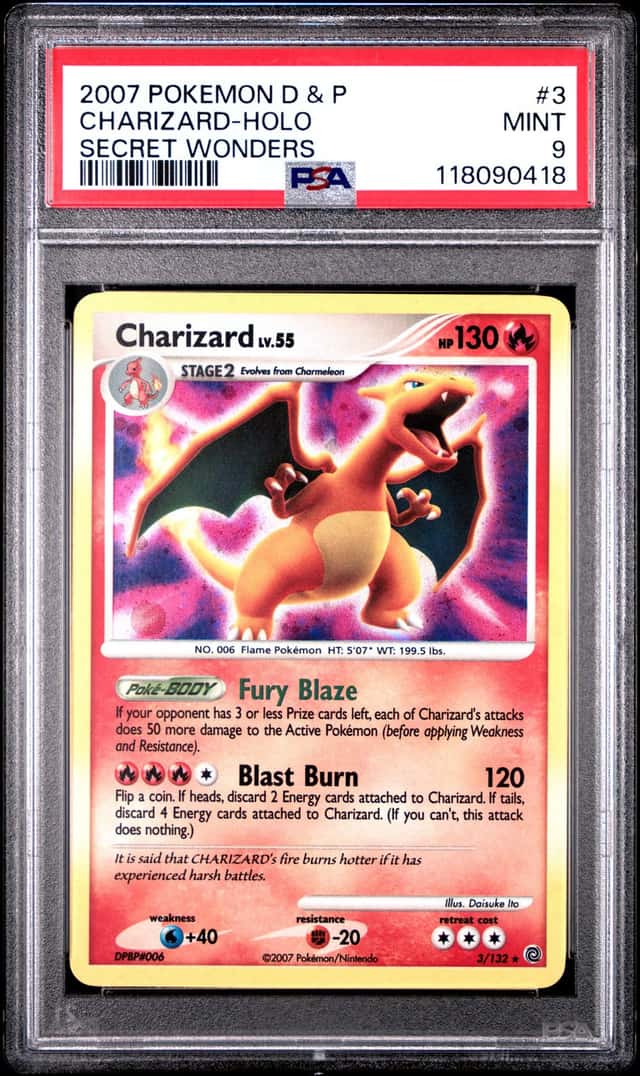 PSA 9 Charizard Secret Wonders 3/132 2007 DIAMOND PEARL Swirl🌀 Vintage Pokemon