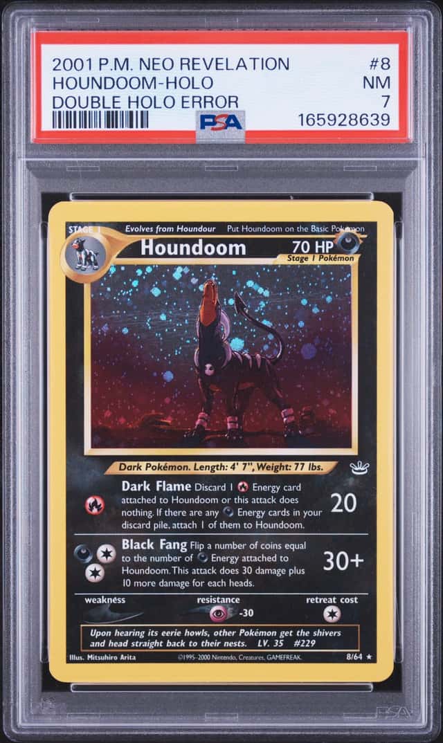 PSA 7 *DOUBLE HOLO* Error ✨Houndoom Neo Revelation 08/64 Vintage Pokémon 2000