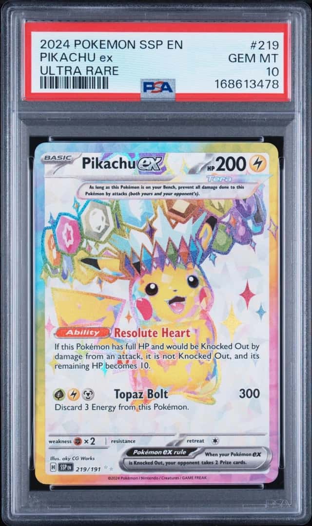 2024 POKEMON SSP EN-SURGING SPARKS ULTRA RARE #219 PIKACHU EX PSA 10