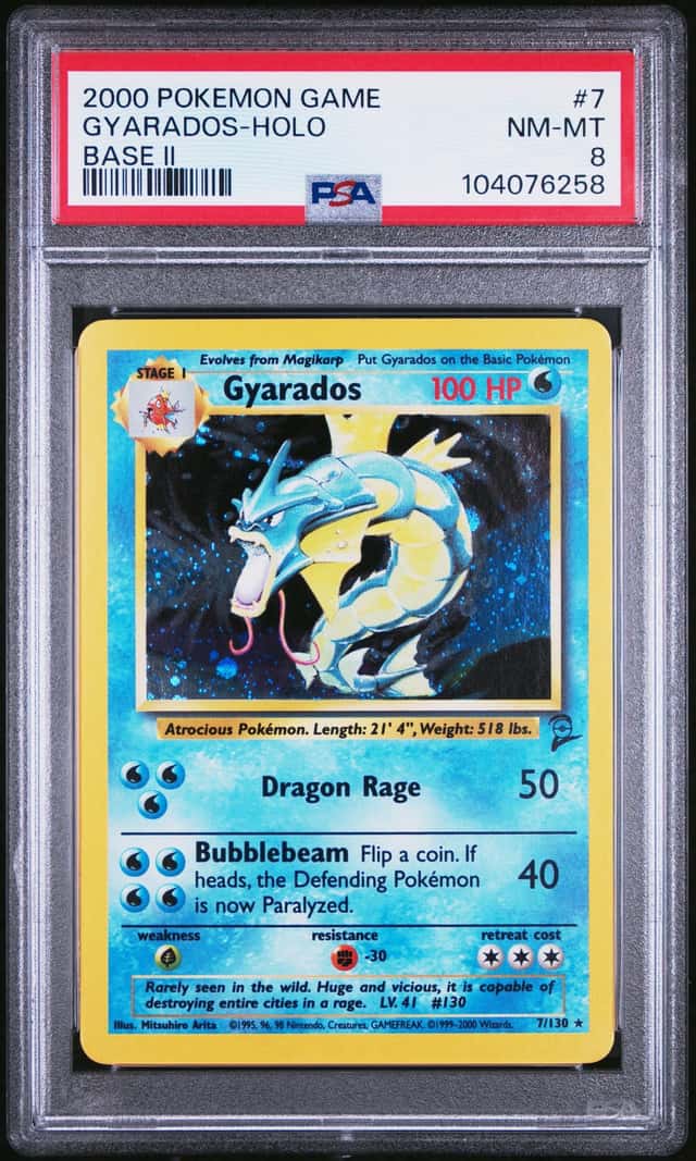 Pokemon TCG Gyarados 7/130 Base Set 2 Holo Rare English 2000 PSA 8