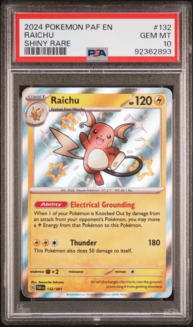 Pokemon Raichu Paldean Fates 132/091 Shiny Rare PSA 10 Gem Mint