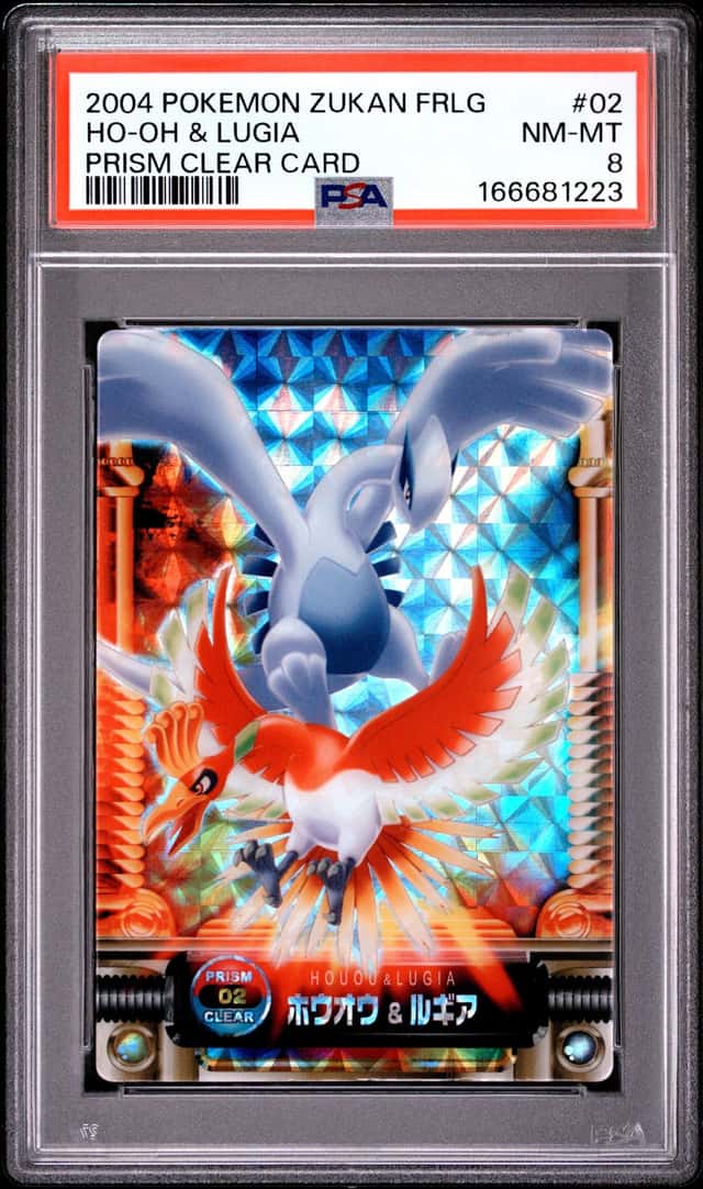 HO-OH  & Lugia 2004 Pokemon FireRed LeafGreen Zukan PRISM Clear Card #2 PSA 8