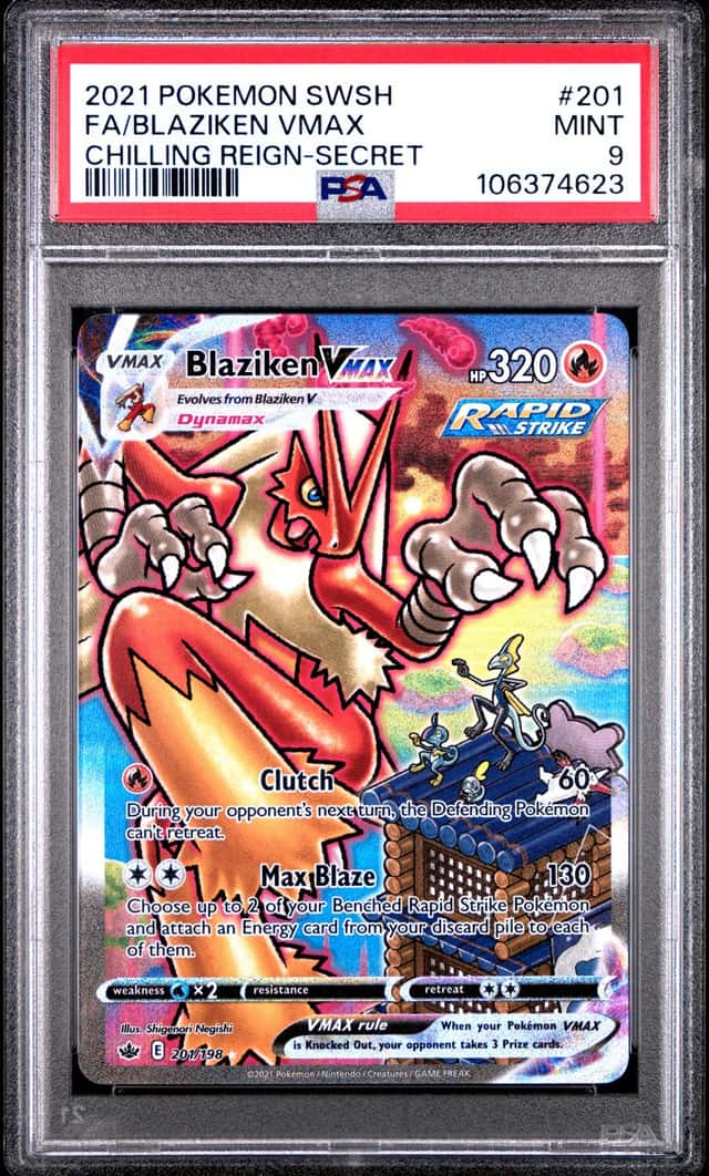 Pokémon TCG Blaziken VMAX 201/198 Chilling Reign Secret Rare Holo PSA 9