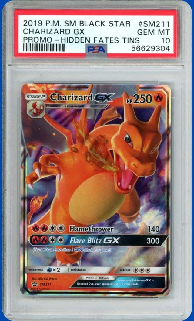 2019 POKEMON SM BLACK STAR PROMO HIDDEN FATES TINS #SM211 CHARIZARD GX PSA 10