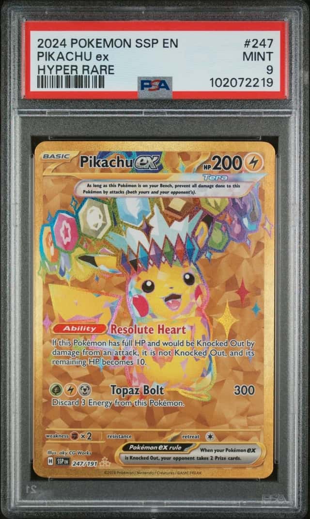 2024 POKEMON SSP EN-SURGING SPARKS HYPER RARE #247 PIKACHU EX PSA 9