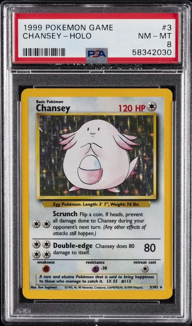 1999 POKEMON BASE SET UNLIMITED #3 CHANSEY-HOLO PSA 8