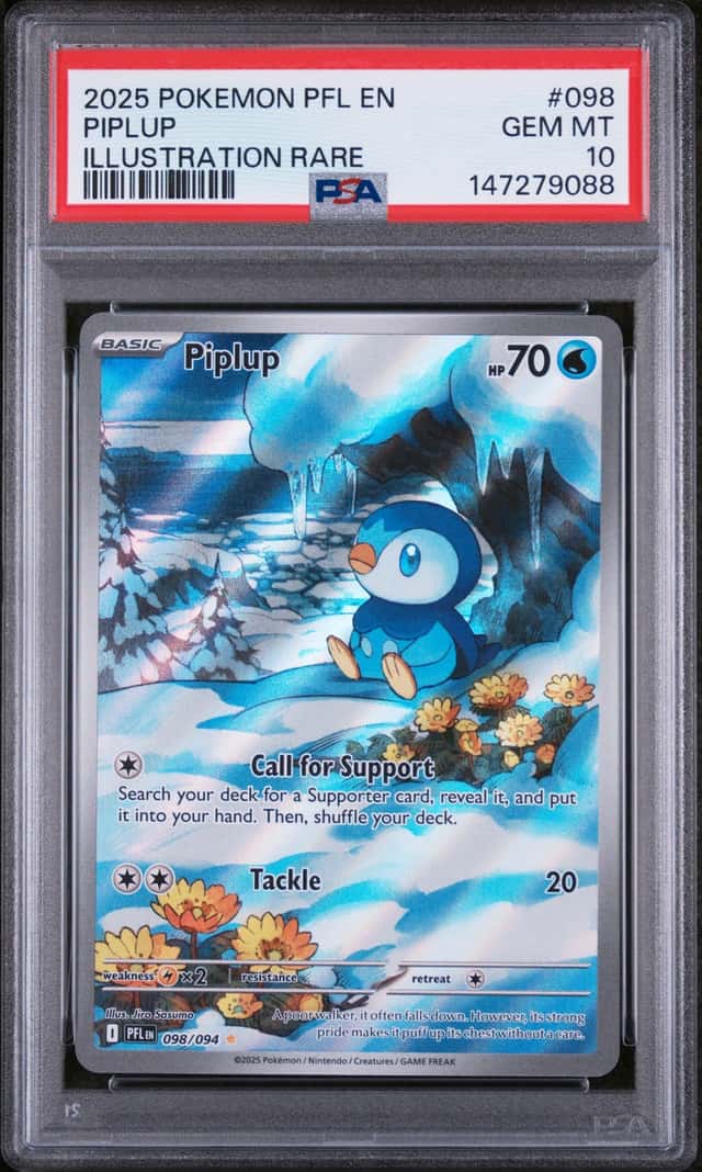 2025 POKEMON PHANTASMAL FLAMES #098/094 PIPLUP ILLUSTRATION RARE PSA 10