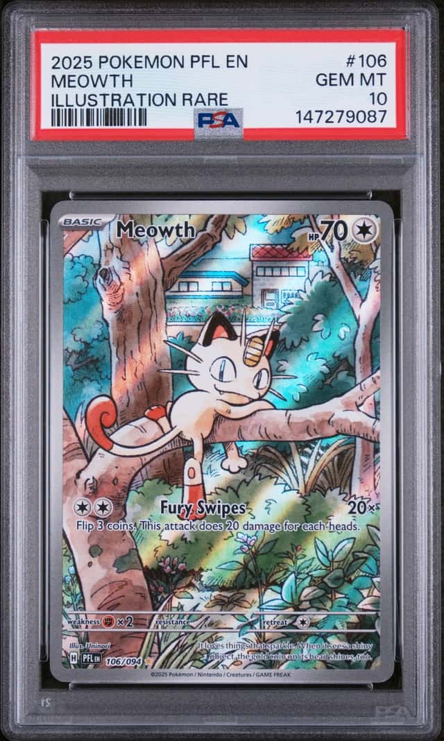2025 POKEMON PHANTASMAL FLAMES #106/094 MEOWTH ILLUSTRATION RARE PSA 10
