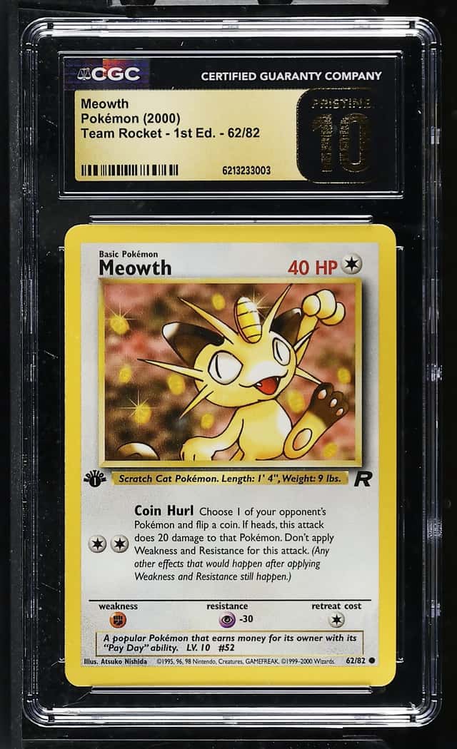 Pokémon Meowth 2000 Team Rocket - 1st Ed. 62/82 CGC PRISTINE 10
