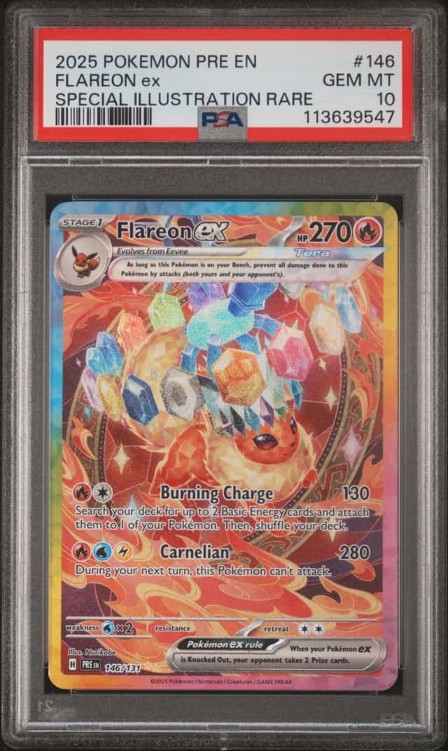 FLAREON EX 2025 POKEMON PRISMATIC EVOLUTIONS 146/131 SIR PSA 10 Q3963-7