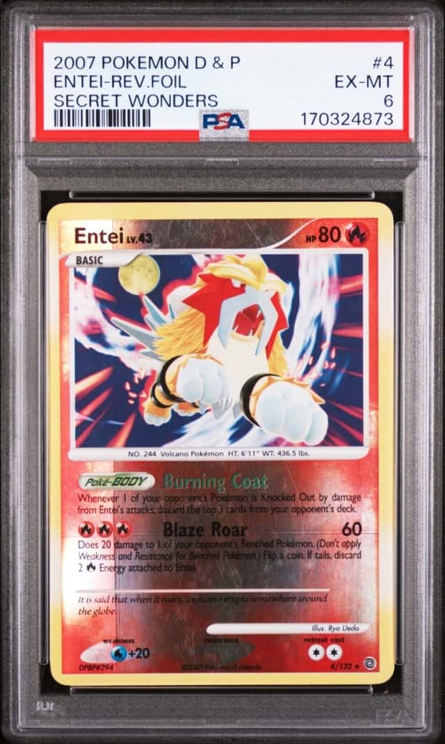 2007 POKEMON DIAMOND & PEARL SECRET WONDERS #4 ENTEI-REVERSE FOIL PSA 6