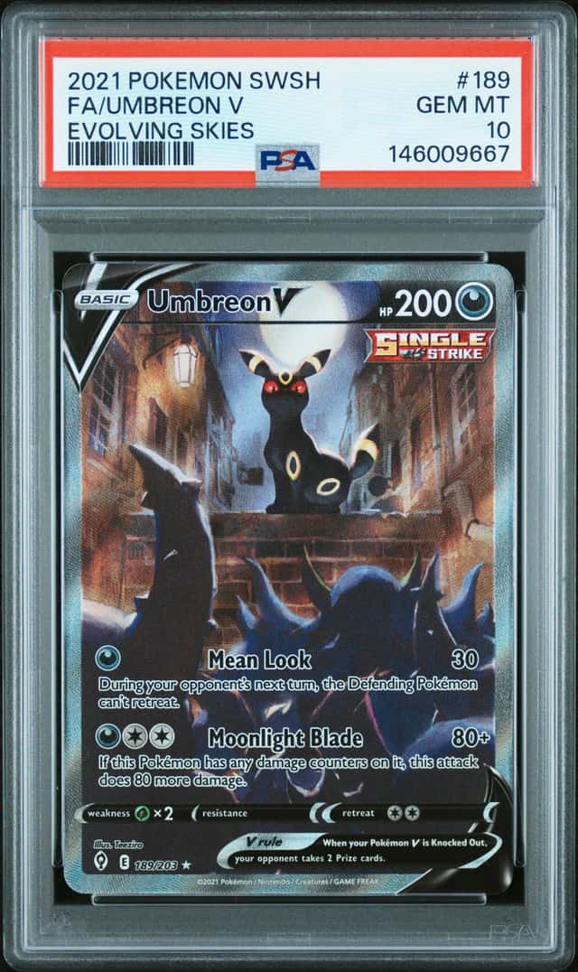 UMBREON V 2021 POKEMON EVOLVING SKIES 189/203 FULL ART PSA 10 Q3963-7