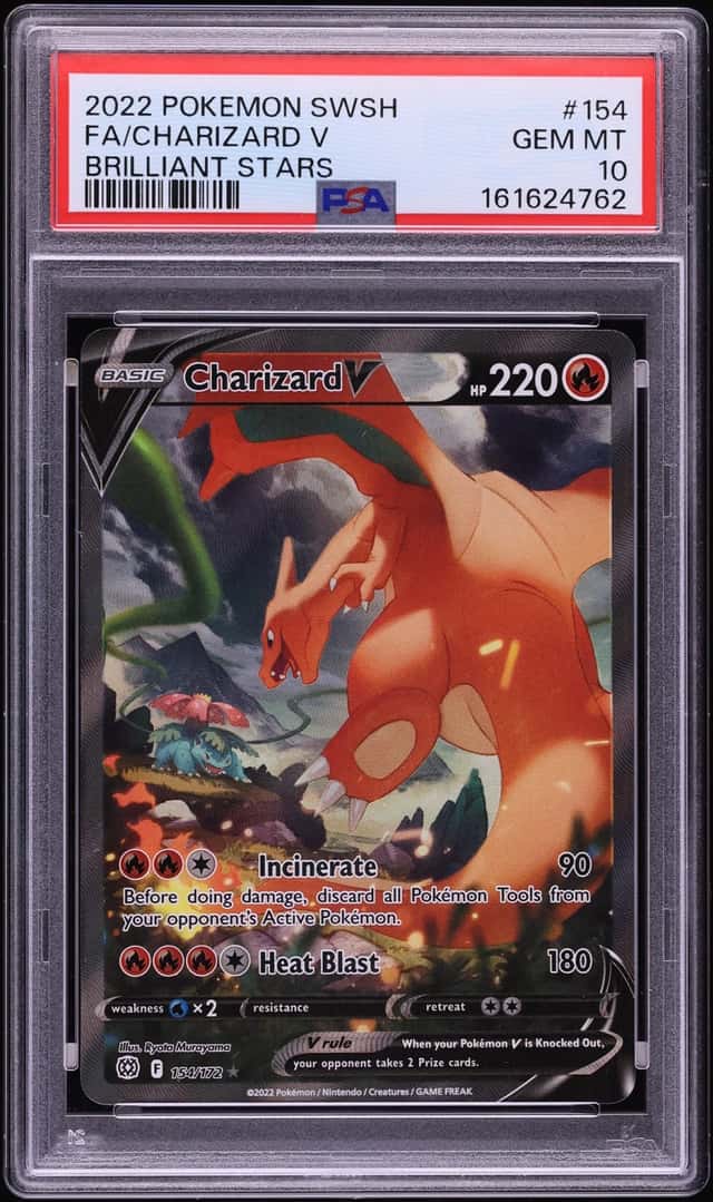 2022 Pokemon Sword & Shield Brilliant Stars Full Art Charizard V #154 PSA 10 GEM MINT