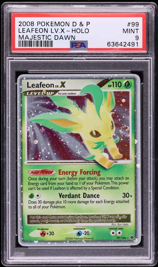 2008 Pokemon Diamond & Pearl Majestic Dawn Holo Leafeon LV.X #99 PSA 9 MINT
