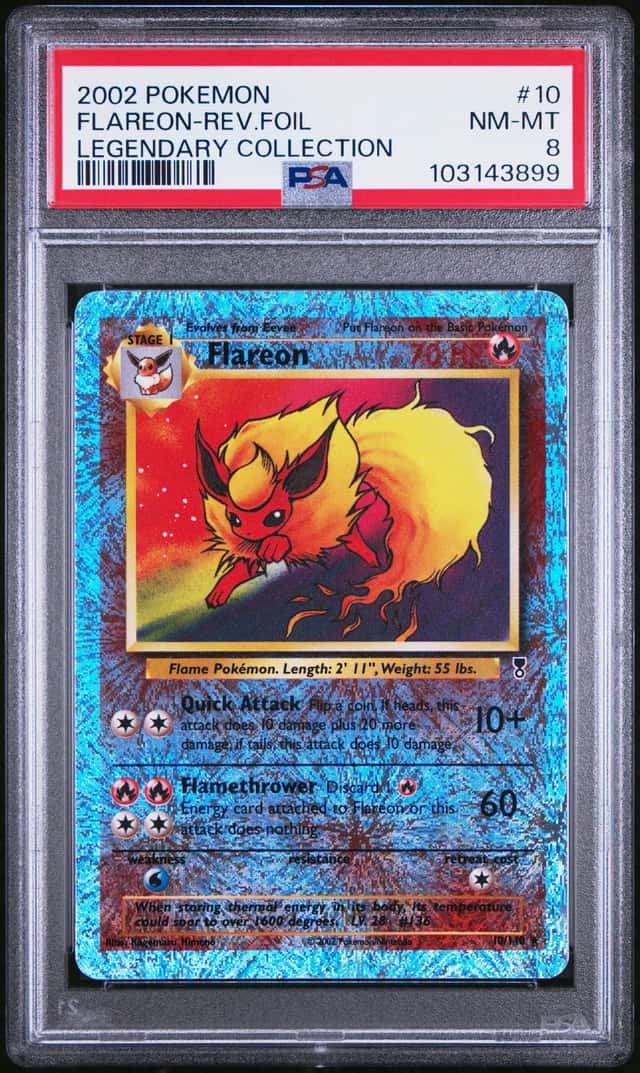 2002 POKEMON LEGENDARY COLLECTION #10 FLAREON-REVERSE HOLO FOIL PSA 8 NM-MT