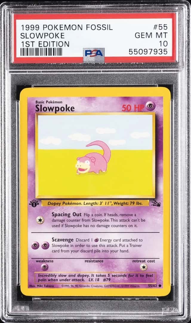 1999 POKEMON FOSSIL 1ST EDITION #55 SLOWPOKE PSA 10