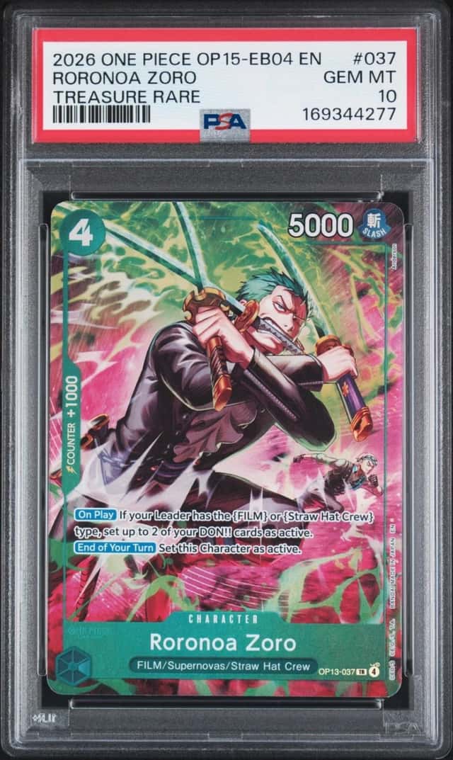 2026 ONE PIECE OP15-EB04-ADVENTURE ON KAMI'S ISLAND #037 RORONOA ZORO PSA 10