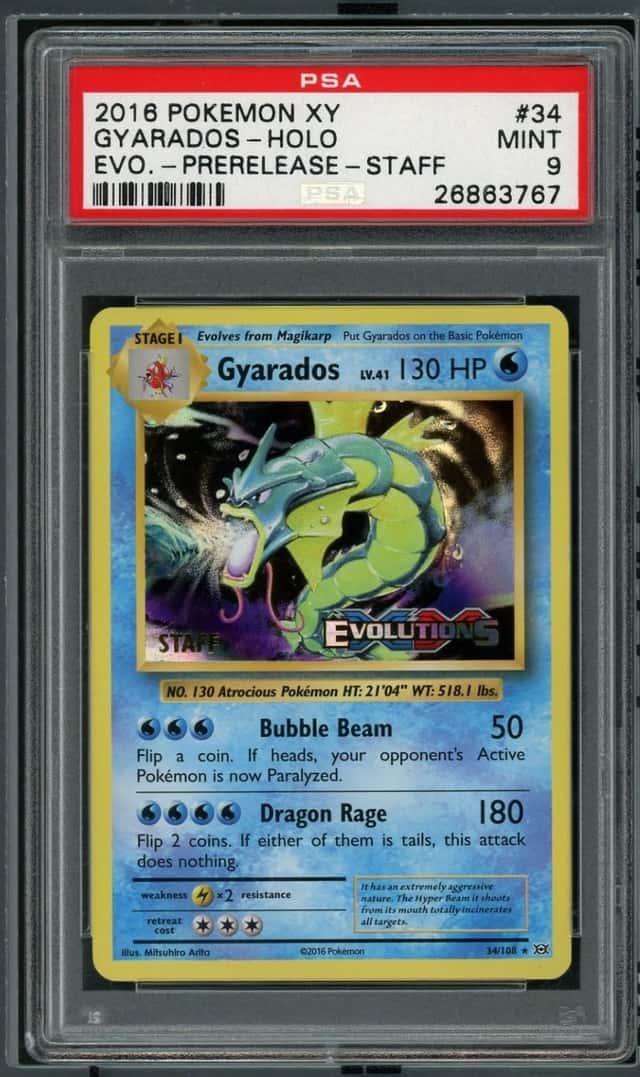 POKEMON GYARADOS-HOLO 2016 XY EVOLUTIONS PRE-RELEASE STAFF PSA 9