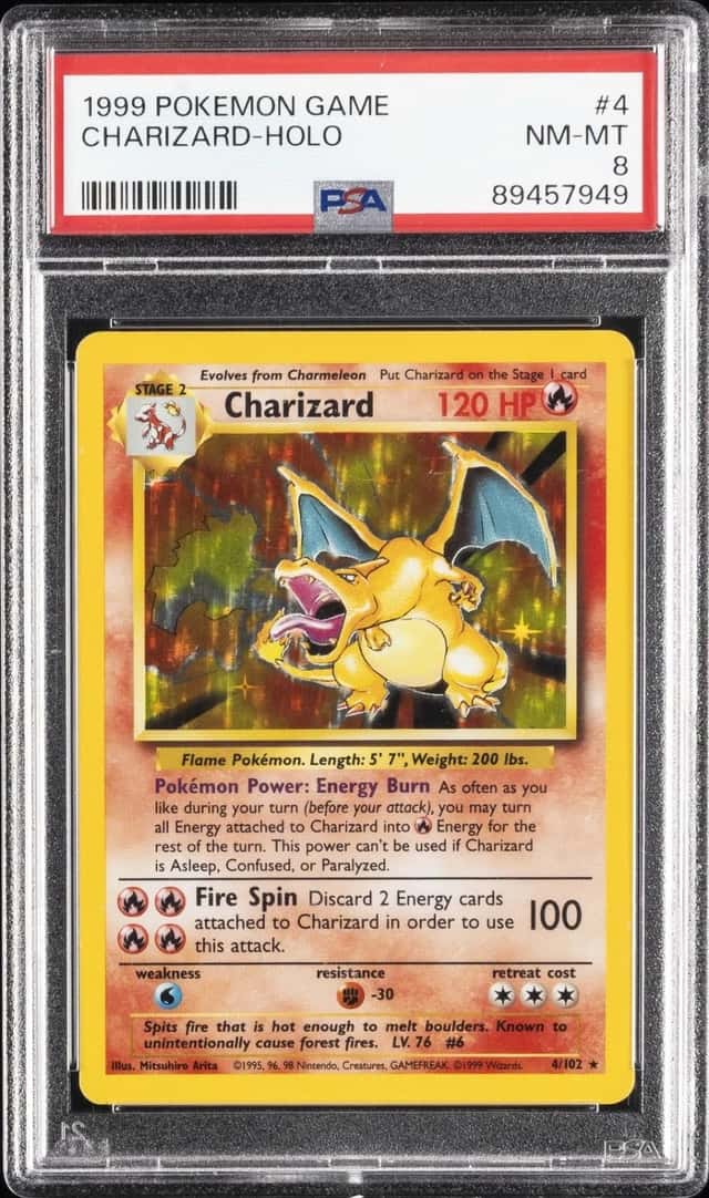 1999 POKEMON BASE SET UNLIMITED #4 CHARIZARD-HOLO PSA 8