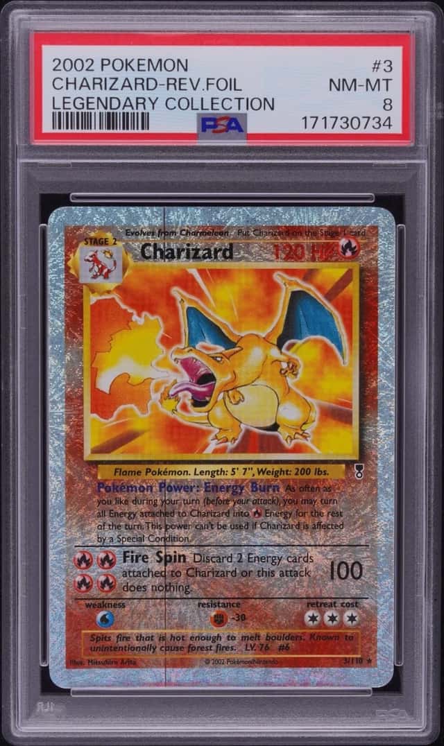 2002 POKEMON CHARIZARD-REV.FOIL LEGENDARY COLLECTION #3 PSA 8