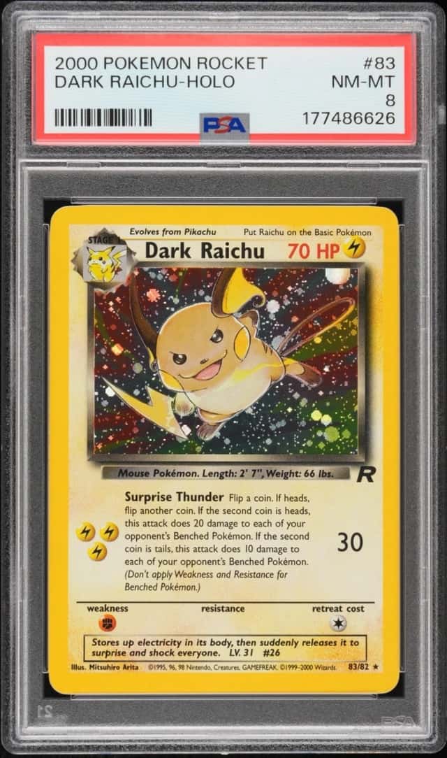 2000 Pokemon Dark Raichu 83/82 Team Rocket Holo PSA 8