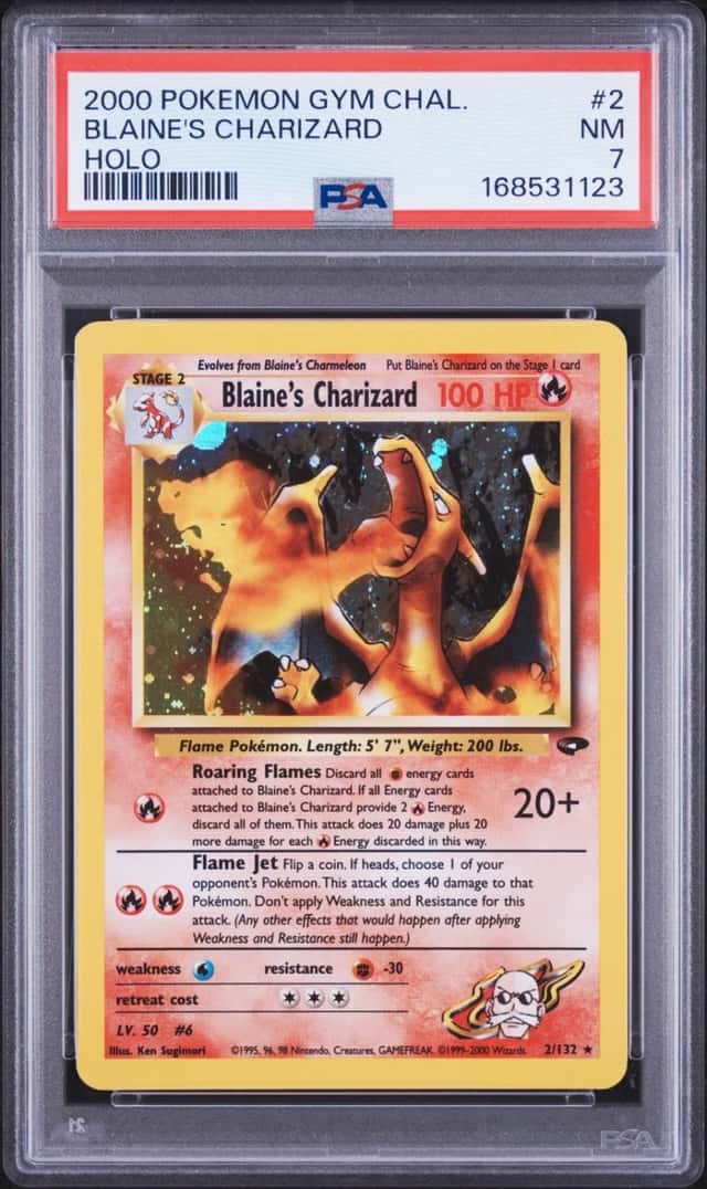 2000 POKEMON GYM CHALLENGE HOLO #2 BLAINE'S CHARIZARD PSA 7