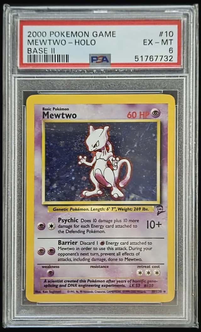 2000 Pokemon Base Set 2 Mewtwo 10/130 Holo Rare PSA 6 EX-MT WOTC