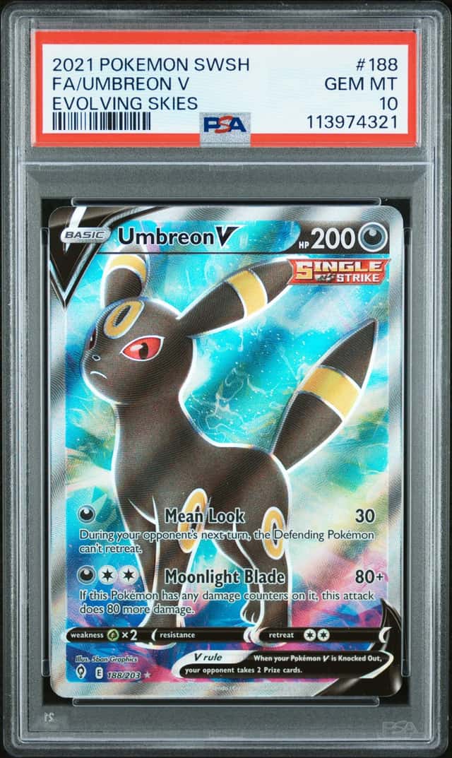 UMBREON V 2021 POKEMON EVOLVING SKIES #188/203 FULL ART PSA 10 Q3963-7