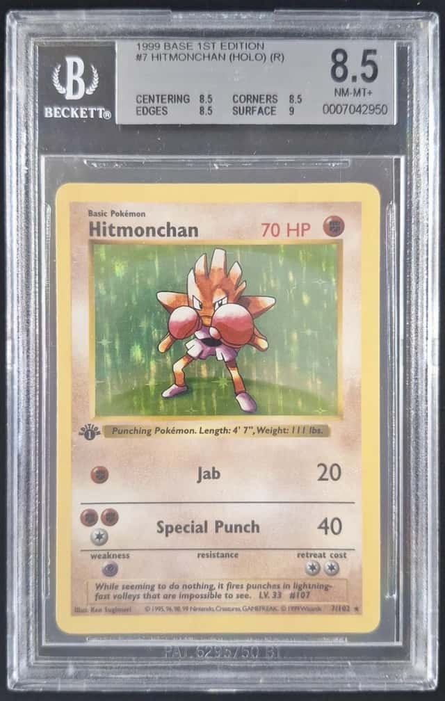 1999 Pokemon HITMONCHAN #7/102 Base Set 1st Ed. Shadowless Holo Rare EN BGS 8.5