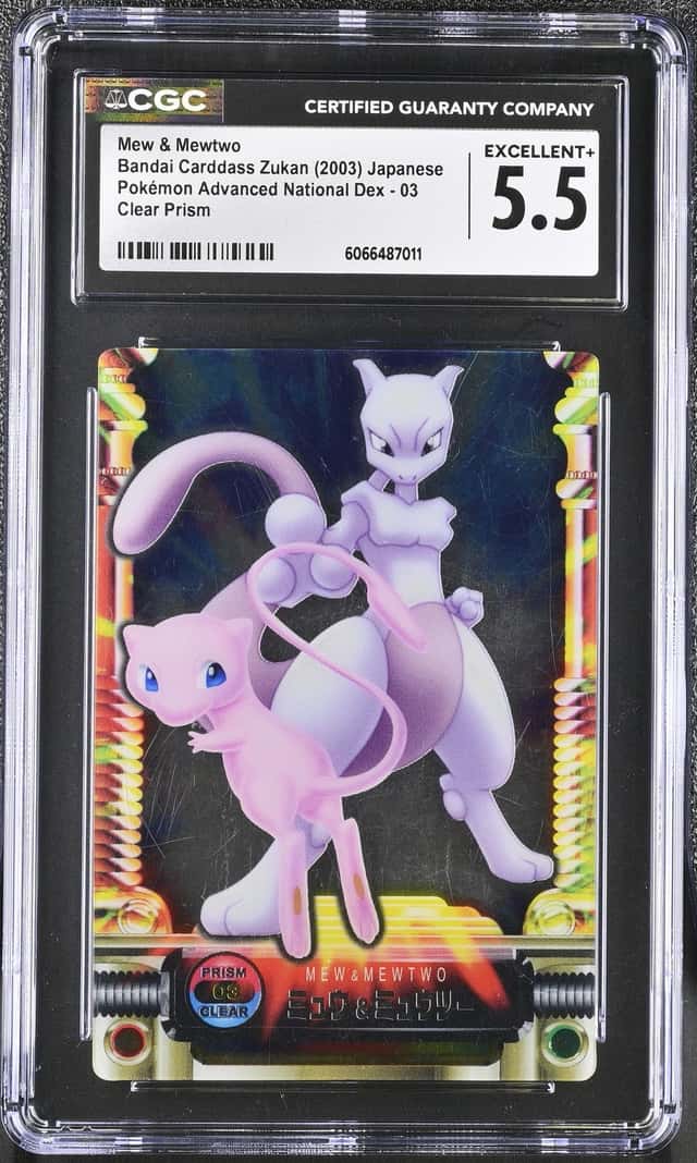 CGC 5.5 Mew & Mewtwo 03 Bandai Carddass Zukan Clear Prism Japanese 2003