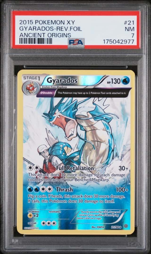 2015 POKEMON XY ANCIENT ORIGINS #21 GYARADOS-REVERSE FOIL PSA 7