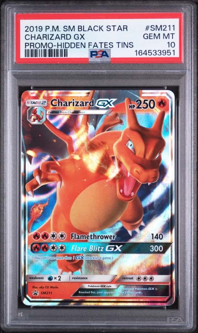 2019 POKEMON SM BLACK STAR PROMO HIDDEN FATES TINS #SM211 CHARIZARD GX PSA 10